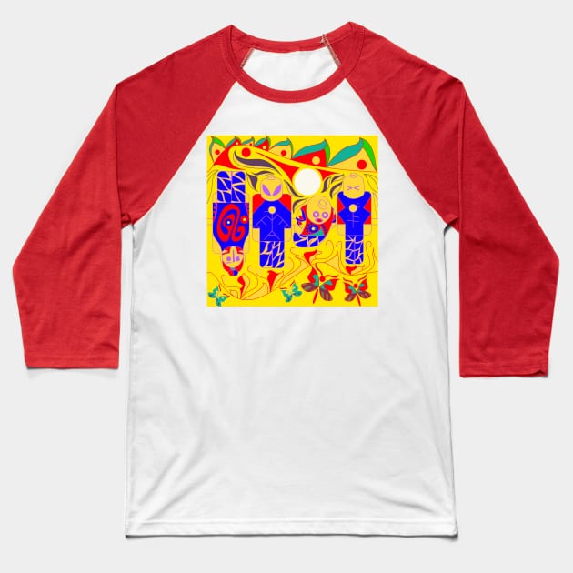 aztec alien pattern in buttefly skies ecopop Baseball T-Shirt by jorge_lebeau